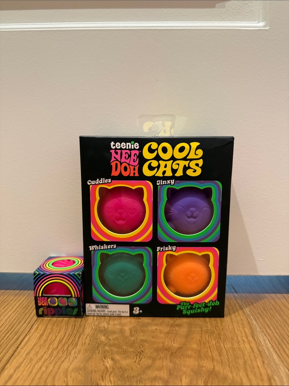 VIRAL Needoh Cool Cats 4-Pack Squishy Toy Set & pink mini ripple teenie combo
